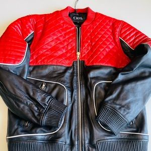 BNWOT C•KEL LEATHER JACKET RED/BLACK L